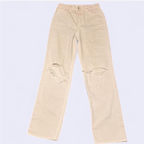 PacSun Denim - PacSun Cream Distressed Straight Leg LONG Jeans